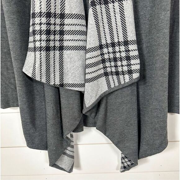 Eloges Womens Gray Plaid Elbow Patches Asymmetrical Open Front Cardigan Small - Picture 3 of 8